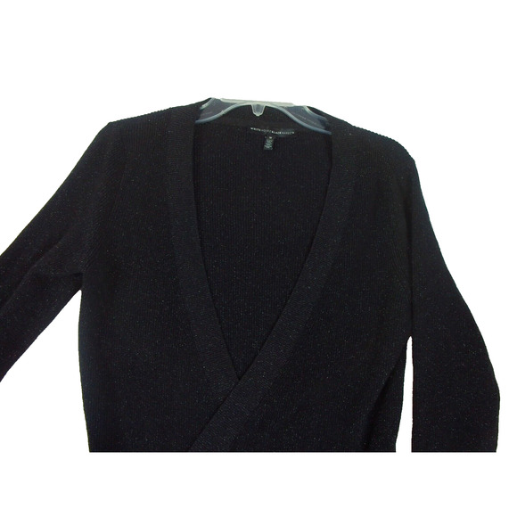 White House Black Market Long Sleeve Sweater Wrap Black Metallic Thread Size M - Picture 9 of 11